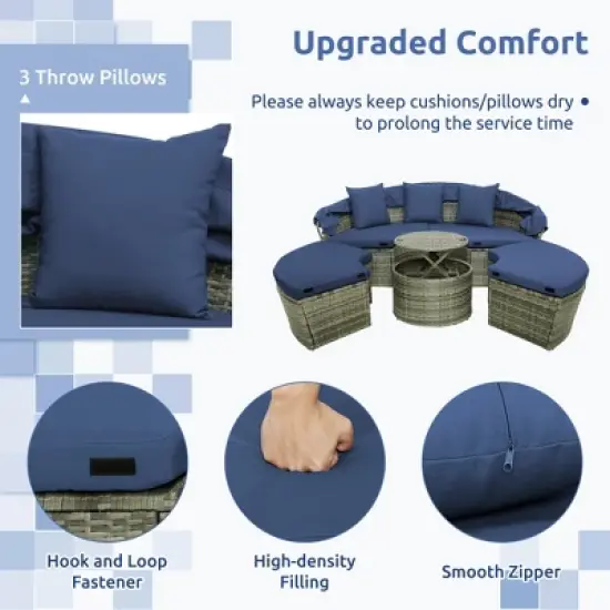 Costway Patio Rattan Daybed Outdoor Sectional Seating with Side Table & Retractable Canopy image {5}