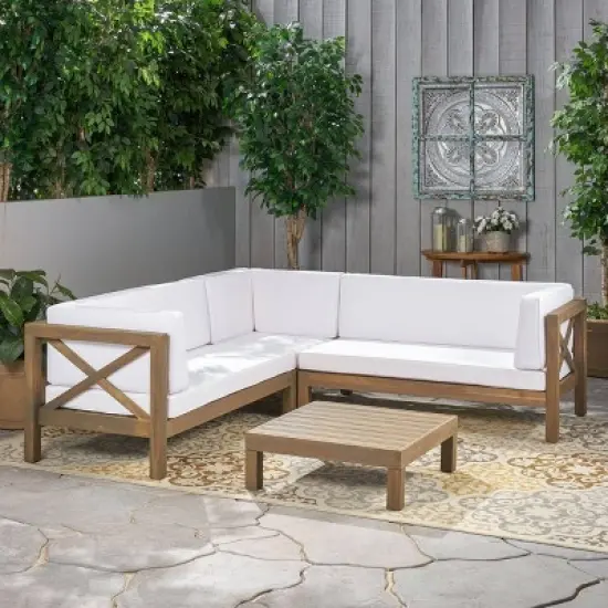 Brava 4pc Wood Patio Chat Set w/ Cushions - White - Christopher Knight Home image {9}