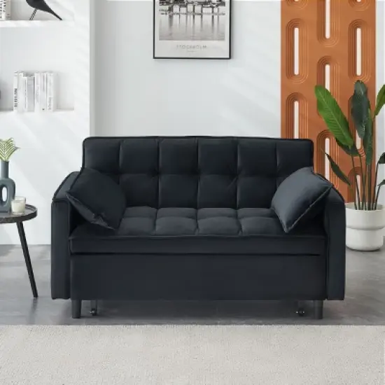 Okak Modern Comfy Velvet Convertible Sleeper Sofa Bed with Adjustable Backrest & Pillows,Upholstered Deep Seat Sofa Couch for Living Room image {6}