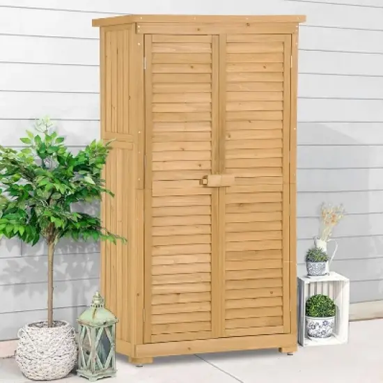 Wooden Garden Shed, 3-Tier Patio Storage Cabinet with Shelves, Outdoor Organizer, Fir Wood Wooden Lockers with Fir Wood for Indoor Outdoor image {1}
