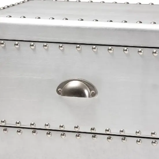 2 Drawer Davet Metal Nightstand Silver - Baxton Studio image {2}