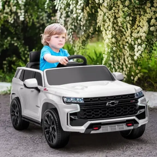 Aosom Licensed Chevrolet TAHOE Electric Car for Kids with Remote Control, 12V Battery Powered Ride On Car with 2 Speeds, Spring Suspension, LED Lights, MP3, Horn, Music, for 3-6 Years Old, White image {2}