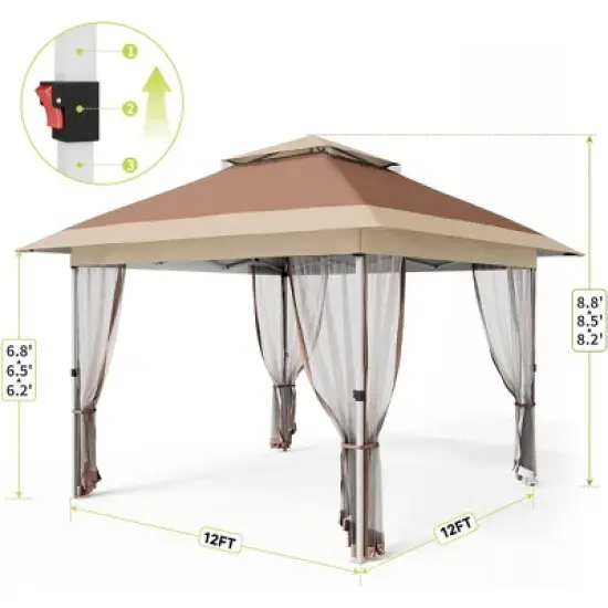 GustoWave Waterproof 12x12FT Pop-Up Gazebo for Patio Garden Backyard image {1}