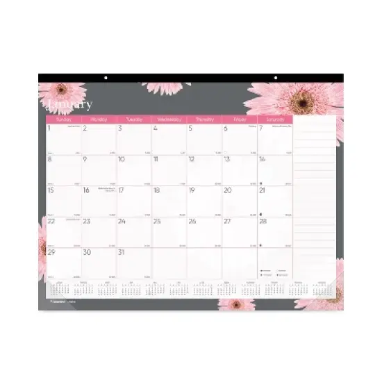 Monthly Desk Pad Calendar, Pink Daisy Artwork, 22 x 17, Pink/White Sheets, Black Binding, 12-Month (Jan to Dec): 2026 image {4}