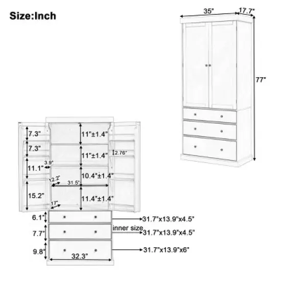 77" Freestanding Kitchen Pantry Cabinet with 3 Adjustable Shelves,3 Drawers,8 Door Racks,Farmhouse Storage Cupboard for Dining RoomThe Pop Home image {3}