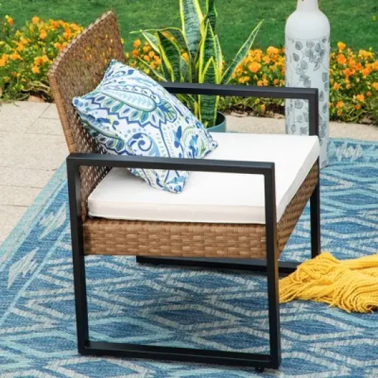 Captiva Designs 4pc Conversation Set: Rattan Loveseat, Coffee Table, Weather-Resistant image {3}
