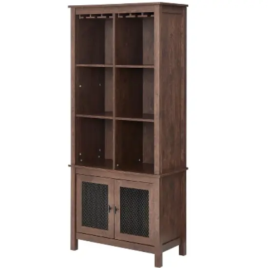 Home Source Mahogany  Bar Cabinet Bookshelf with Wire Mesh Doors image {6}