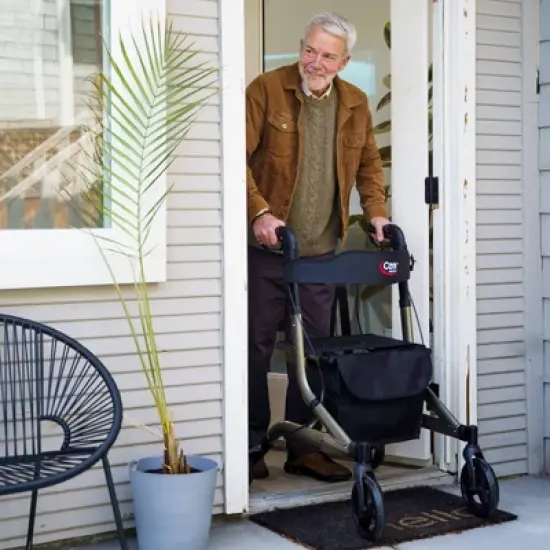 Carex Crosstour Rollator Walker - Side-Folding Aluminum, Adjustable Height, Storage Bag image {4}