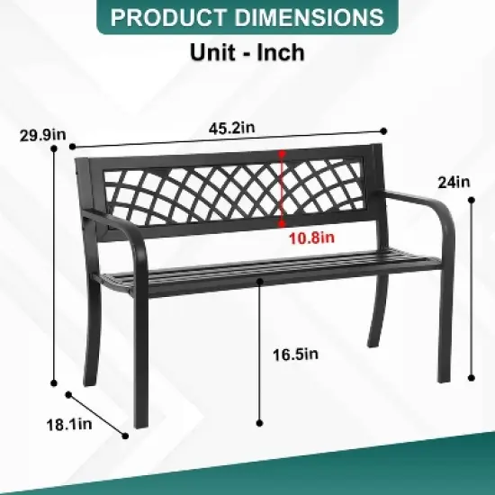 BestMassage Garden Bench 45 Inch Outdoor Bench with Comfortable Plastic Backrest and Armrests, Black image {6}