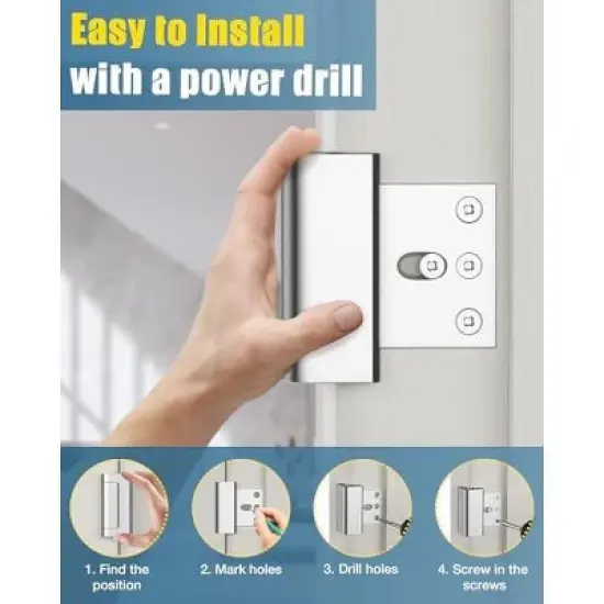 DOMETOUR Home Security Door Reinforcement Lock Child Proof, Withstand 800lbs, High Security Interior Door Lock image {4}