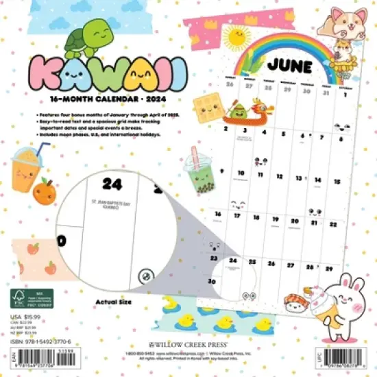 Willow Creek Press 2024 Wall Calendar 12"x12" Kawaii image {1}