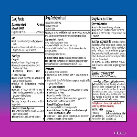 Ohm Omeprazole 20mg Delayed-Release Tablet, 14 Ct image {1}