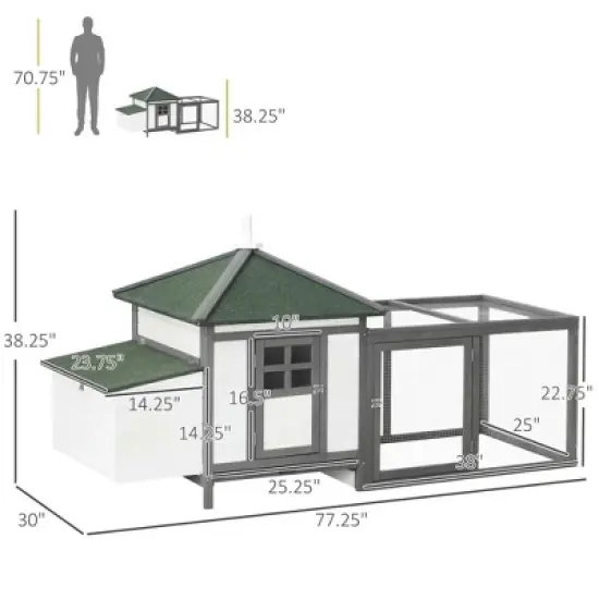 Resenkos Rabbit Hutch, Duck Cage Hutch,Chicken Coop,77" Wooden Chicken Coop with Nesting Box, Outdoor Hen House with Removable Tray, Ramp Run, Gray image {6}