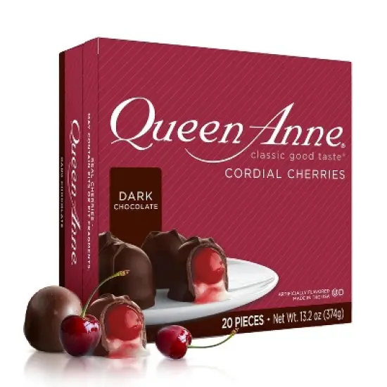 Queen Anne Dark Chocolate Covered Cordial Cherries | 13.2 oz | 20 Piece Gift Box | Whole Cherry Sweet Creamy Fruity | Holiday Candy image {6}