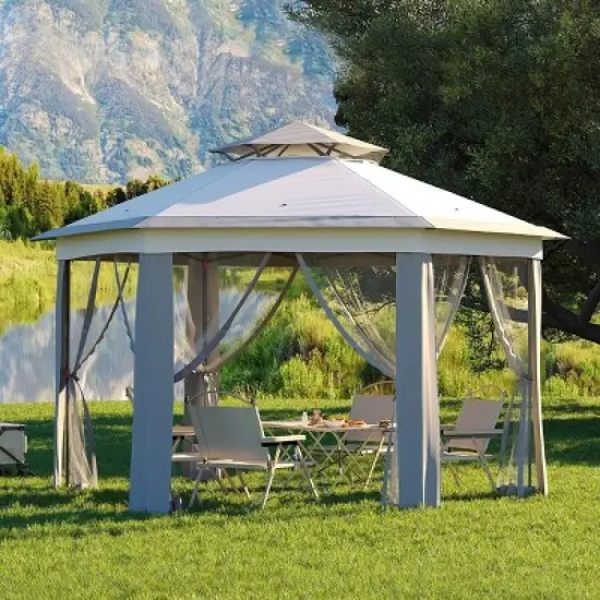 Garvee Pop Up Gazebo,13x13FT Outside Canopy Tent with 6 Pcs Mosquito Netting, Double-Layer Pop Up Canopy for Backyard & Patio Furniture image {10}