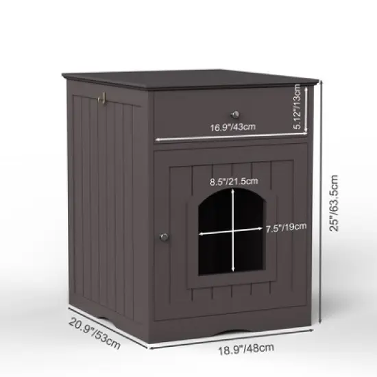 SEVOBAL Wooden Pet House Cat Litter Box Enclosure with Drawer, Side Table, Indoor Pet Crate, Cat Home Nightstand, Brown(18.9"*20.9"*25") image {4}