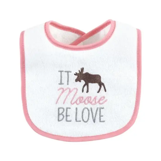 Hudson Baby Infant Girl Cotton Terry Drooler Bibs with Fiber Filling, Girl Moose Bear, One Size image {9}