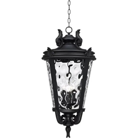 John Timberland Casa Marseille Rustic Outdoor Light Textured Black Scroll 30" Clear Hammered Glass Damp Rated for Post Exterior Barn Deck House Porch image {5}