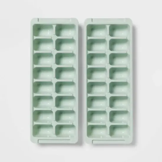 2pk Plastic Ice Trays Mint Green - Room Essentials&trade;: Stackable, Dishwasher-Safe, 16 Cavities, Freezer Safe image {2}