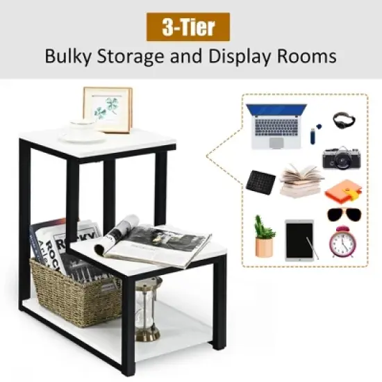 Costway 3-Tier End Table Sofa Side Table Night Stand W/ Shelf for Living Room White image {6}