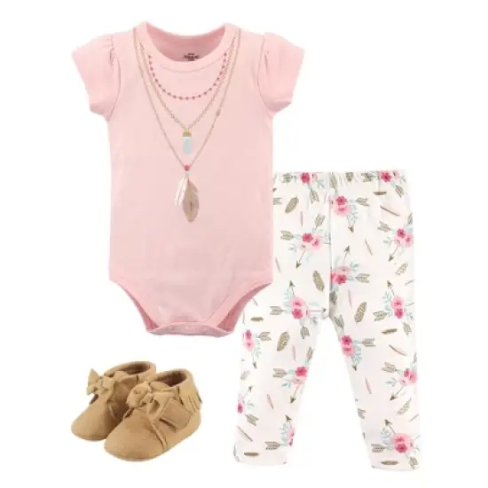 Little Treasure Baby Girl Cotton Bodysuit, Pant and Shoe 3pc Set, Boho image {2}