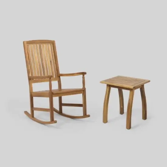 Arcadia 2pc Acacia Wood Rocking Chair and Side Table Set Teak - Christopher Knight Home image {1}