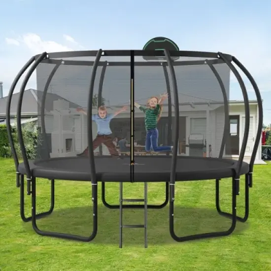 Whisen 12FT Trampoline with Upgraded ArcPole, Composite TopLoop, Basketball & 10 Ground Stakes image {7}