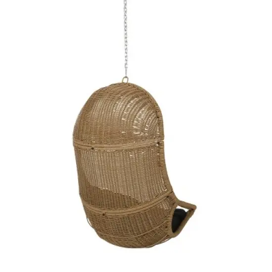 Orville Indoor/Outdoor Wicker Hanging Chair with 8' Chain - Light Brown/Dark Gray - Christopher Knight Home image {2}