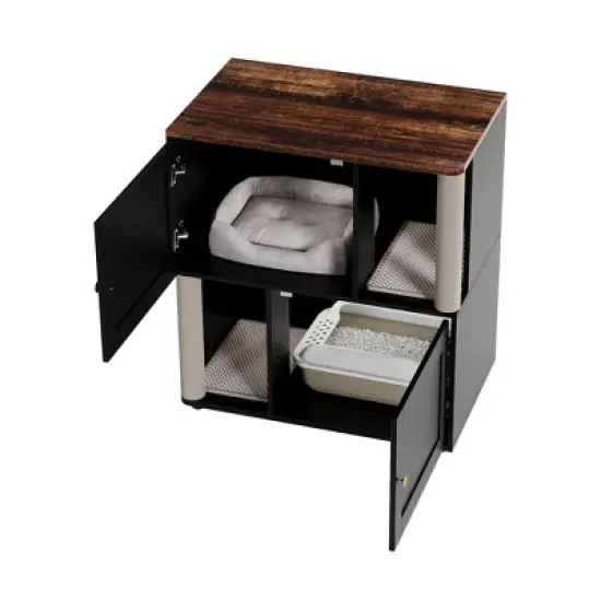 2 Tiered Cat Litter Box Enclosure for 2 Boxes image {7}