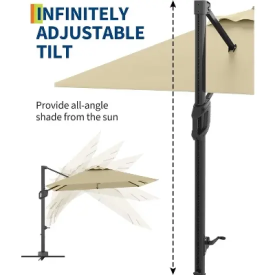 10' x 10' Extra Large Square Cantilever Umbrella - UV Protection, Adjustable Tilt, Sturdy Base, Easy Assembly, and Weather-Resistant Fabric. image {4}