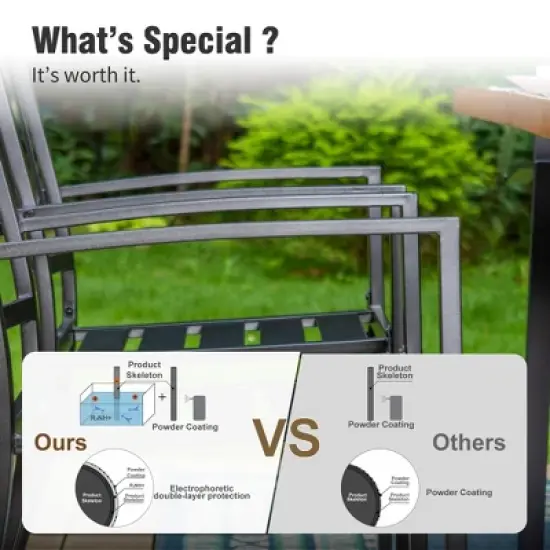 Captiva Designs 6pc Patio Square Table & Fusiform Back Metal Chairs & Beige Umbrella image {9}