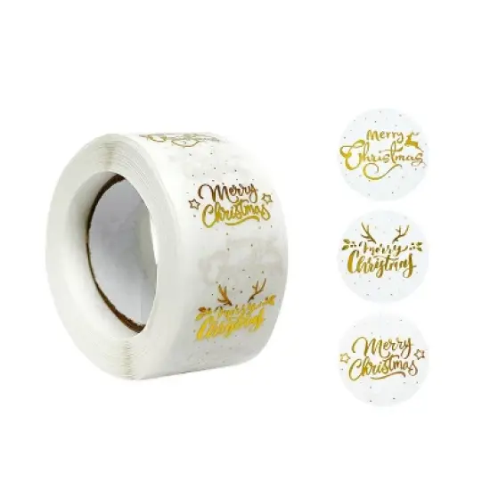Wrapables Christmas Stickers Label Roll, Holiday Stickers for Sealing Cards, Envelopes, Gift Boxes (500 pcs), (Gold Foil) Merry Christmas image {6}