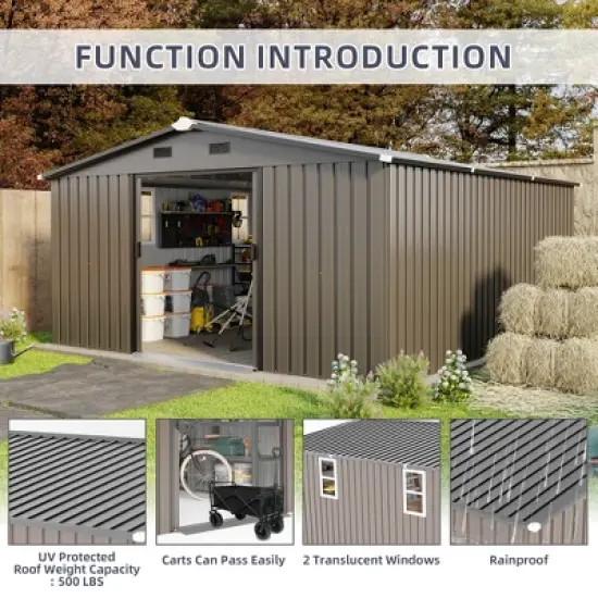 10x12 FT Outdoor Storage Shed, Large Metal Garden Shed with 2 Windows, Tool Sheds with Lockable Sliding Doors image {4}