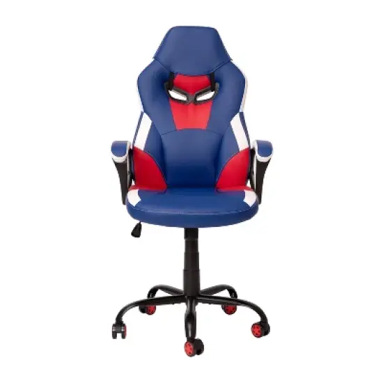 BlackArc High Back Gaming Chair with Red and Blue Faux Leather Upholstery, Adjustable Swivel Seat and Padded Flip-Up Arms image {4}