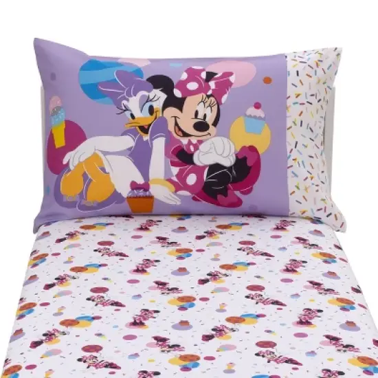 Disney Minnie Mouse Let's Party Pink, Lavender, and White 2 Piece Toddler Sheet Set - Fitted Bottom Sheet and Reversible Pillowcase image {4}