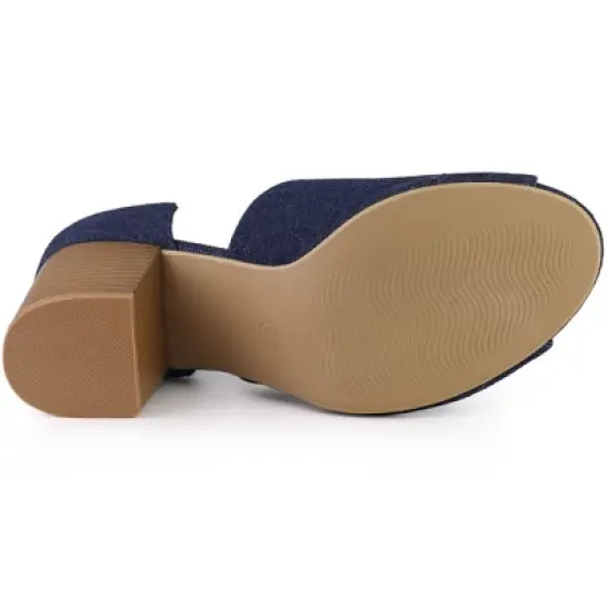 Perphy Denim Open Toe Chunky Heels Slide Sandals image {4}