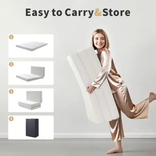 MUUEGM 6 Inch Tri-Fold Memory Foam Mattress with Washable Cover & Storage Bag, Foldable Floor Guest Bed for RV, Camping, Yoga image {3}