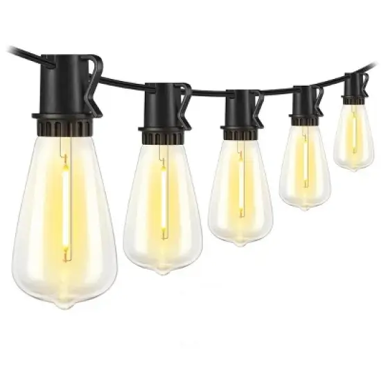 Itopfox 25FT Outdoor String Lights with 10+1 LED Dimmable Waterproof Shatterproof ST38 Retro Edison Bulbs for Balcony Yard, Black image {9}