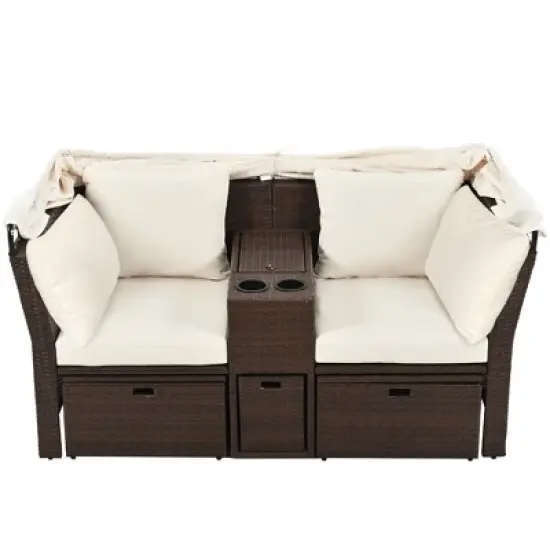 Convertible Outdoor Patio Daybed Loveseat Sofa Set with Retractable Canopy and Central Console image {13}