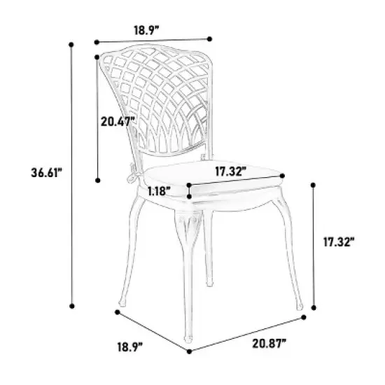 3 Piece Patio Seating Set, Aluminum Patio Accent Chairs Set Of 2 With Umbrella Hole And Cushion,Square Metal Bistro Table Set -Maison Boucle image {4}
