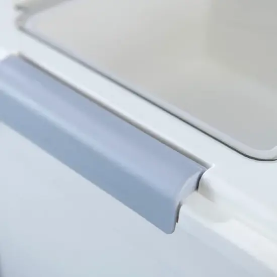 HANAMYA 25 Liter Food Storage Lidded Container with Handle, Wheels, and Measuring Cup for 40 Pounds of Rice or 27 Pounds of Dry Pet Food, White image {4}