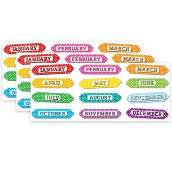 Ashley Productions&reg; Magnetic Die-Cut Timesavers & Labels, Months of the Year, White Polka Dots On Assorted Colors, 12 Per Pack, 3 Packs image {3}