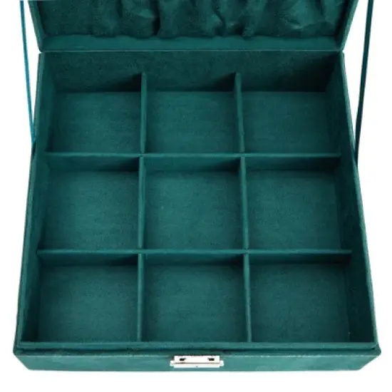 Juvale Velvet Jewelry Box Organizer - Lockable 2 Layer Travel Case, Earrings Storage with Removable Tray for Women, Men (Green) image {6}