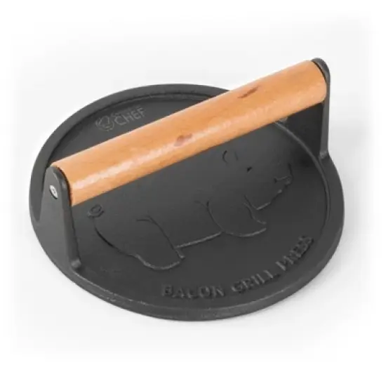 Commercial Chef Pre-Seasoned Cast Iron Press with Easy Grip Wooden Handle, 7-Inch Surface with Grill Marks, Chef Press Round Grilling Accessory image {5}
