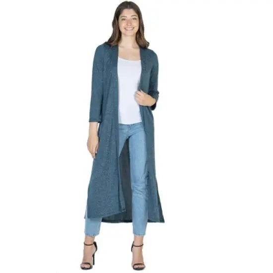 24seven Comfort Apparel Womens Long Duster Open Front Knit Cardigan image {5}