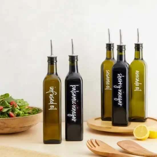 Talented Kitchen 132 White Script Oil and Vinegar Labels for Bottles, Clear Preprinted Condiments Stickers for Squeeze Dispensers image {1}