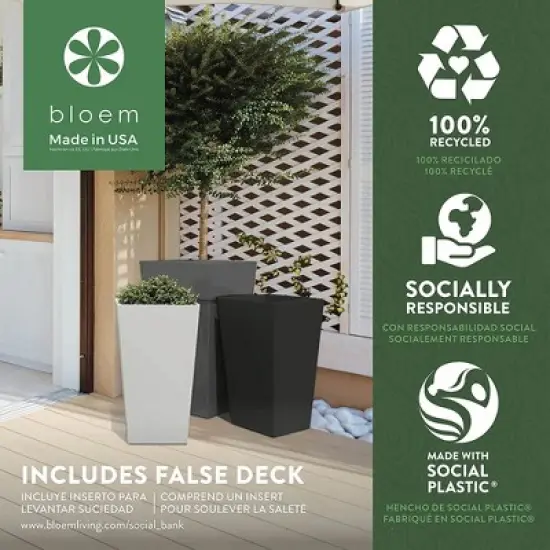 Bloem Finley Tall Indoor Outdoor Plastic Square Planter, 25in image {5}