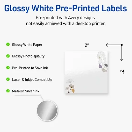 Avery Square Labels, Floral Design, 2" x 2", 120ct image {1}