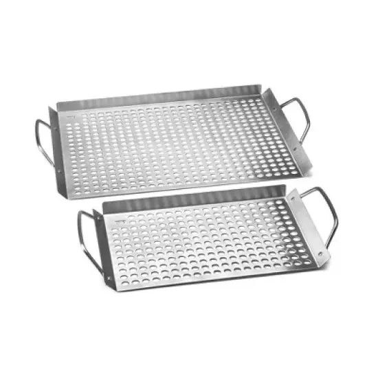 2pc Stainless Steel Grill Grid Set - Outset: Forged for Outdoor & Indoor Use, Dishwasher-Safe Cookware image {5}