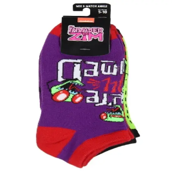 Nickelodeon Invader Zim Adult Character Face And Sayings Mix And Match Ankle Socks Multicoloured image {2}